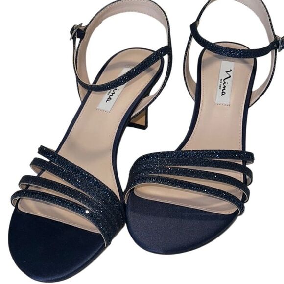 Nina Nelea Evening Sparkling Navy Blue Strappy Sandals Size 11 - Picture 1 of 11